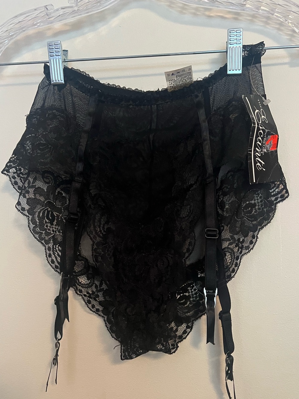 Elegant Black Lace Garter Panty by Escante